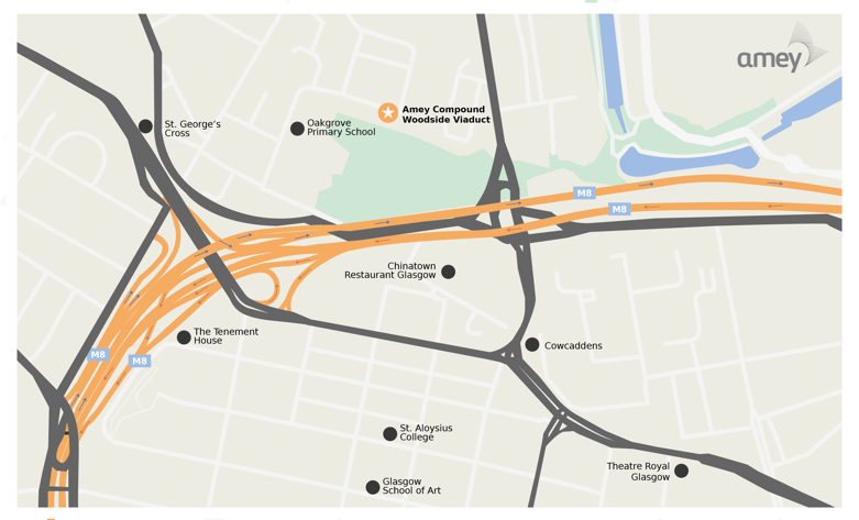 Map of the M8 diversion route