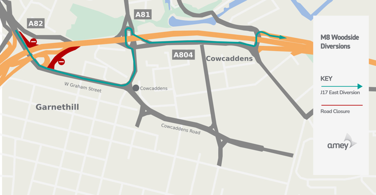 Image of map of the M8 diversion route