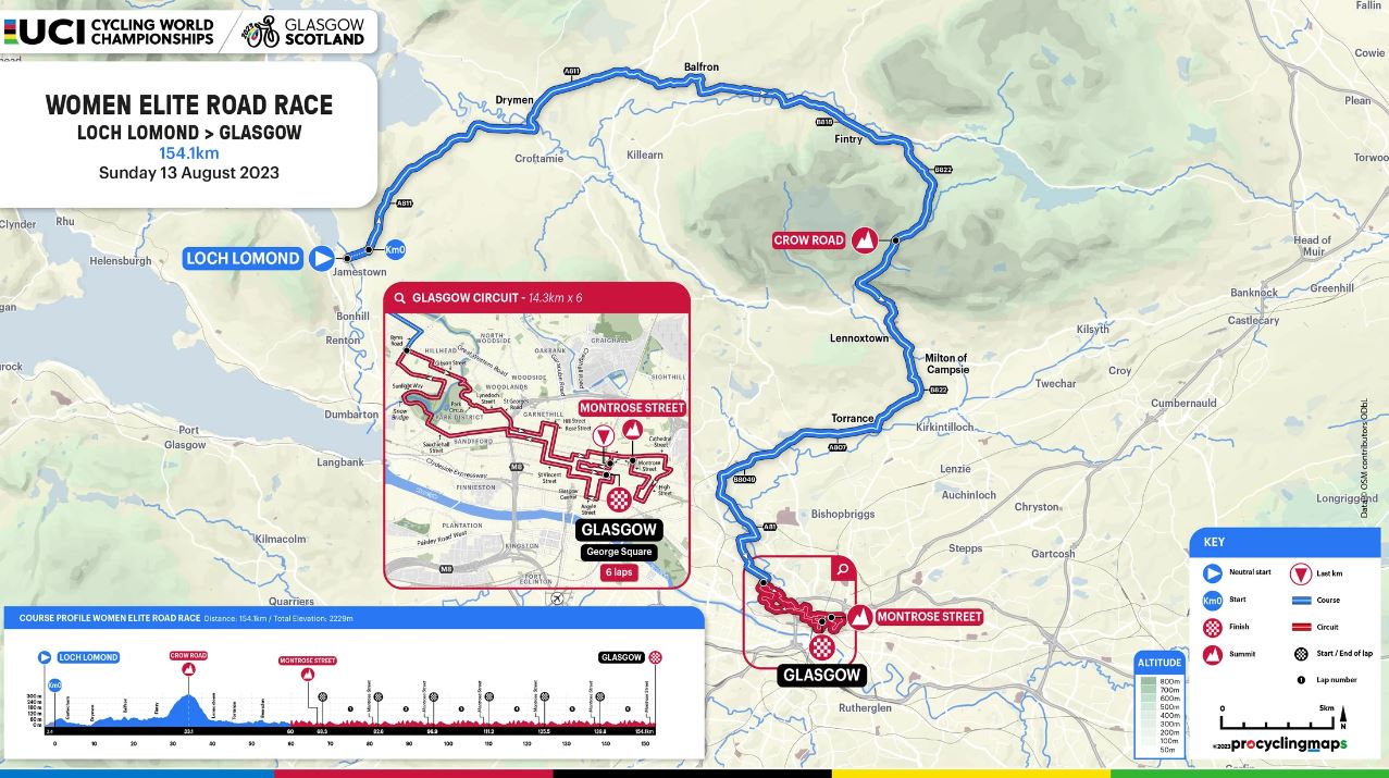 map of women's elite road race route