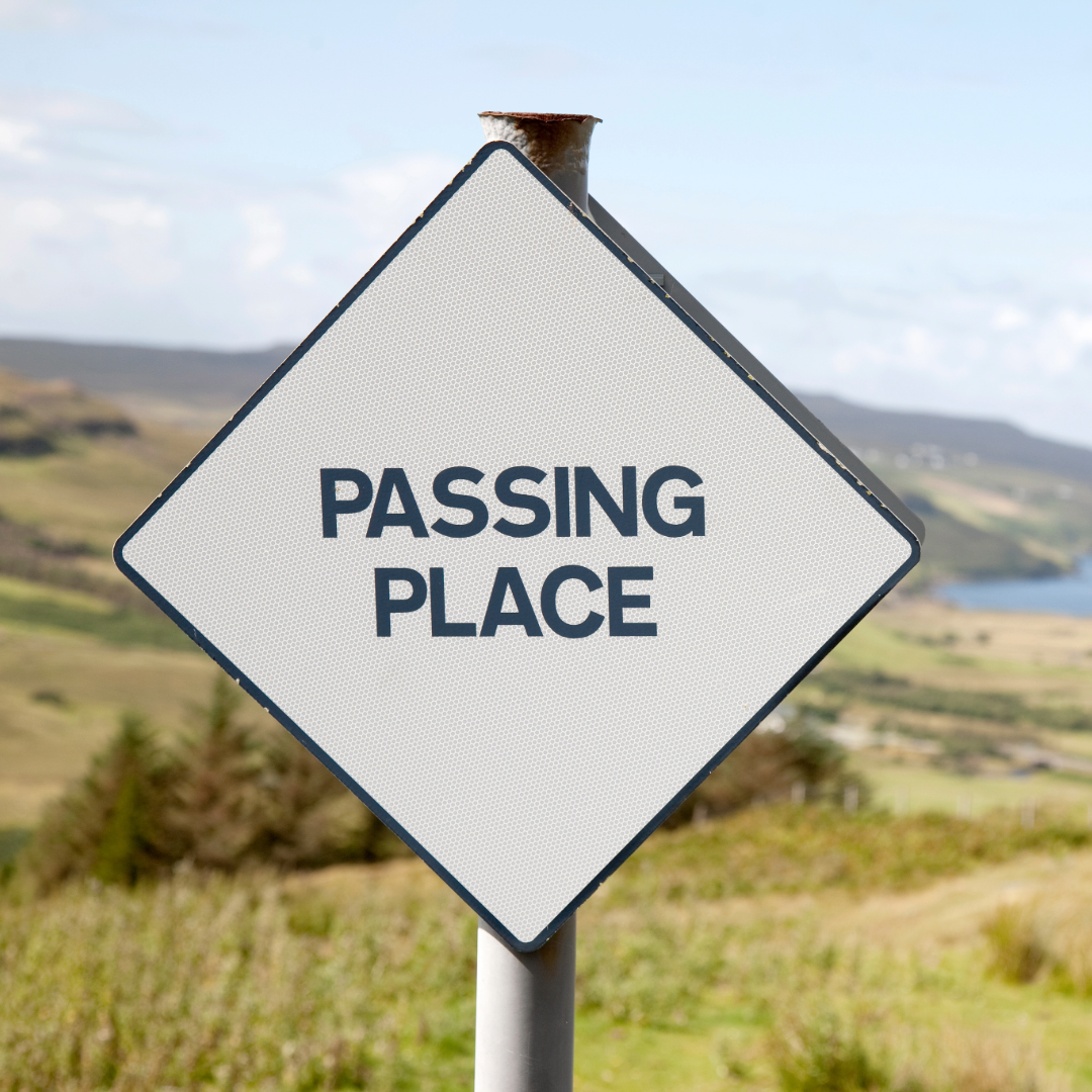 Photo of a passing place sign in Scotland