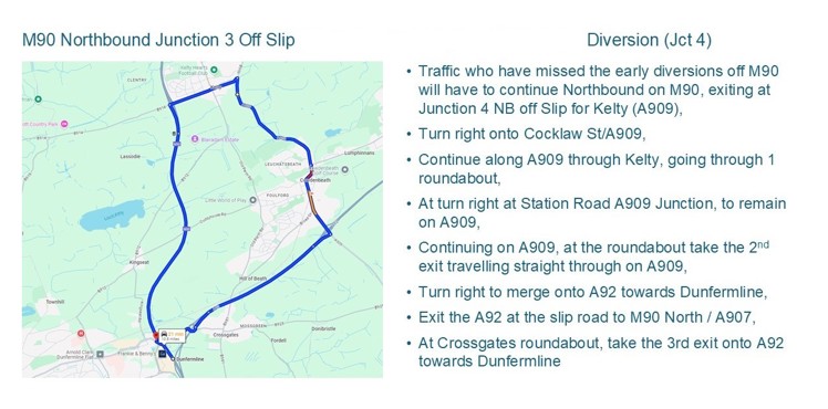 Map of M90 Jct 4 diversion