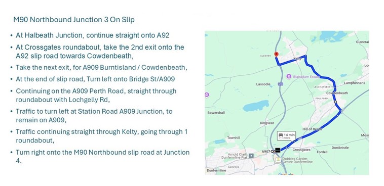 M90 Northbound Junction 3 diversion