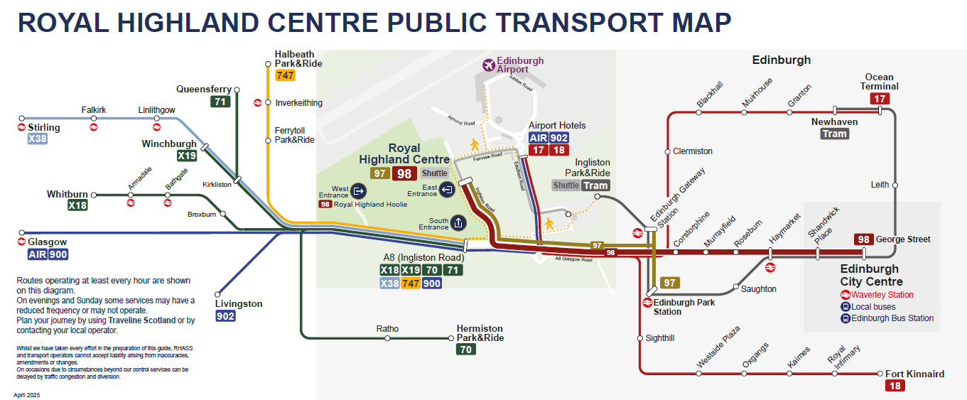 A map showing the Royal Highland Centre's Transportation map.