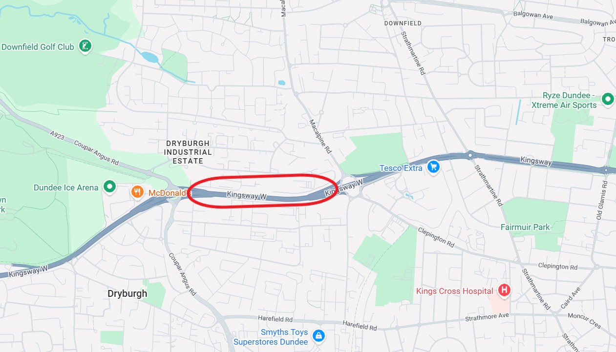 A90 Kingsway West in Dundee