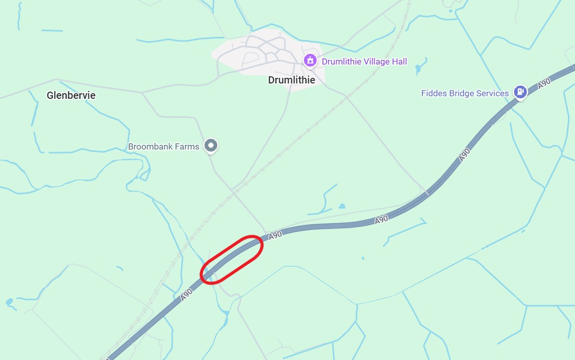A90 near Drumlithie