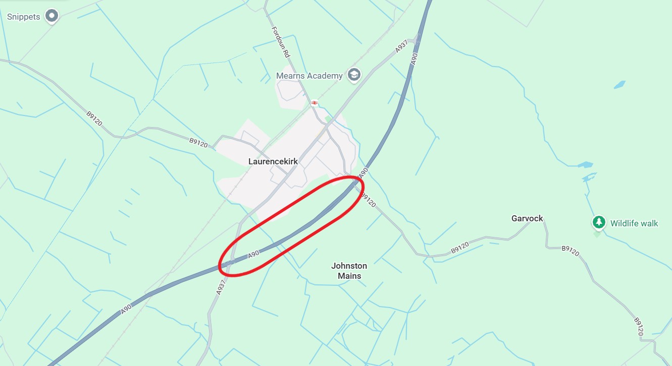 A90 Southbound near Laurencekirk