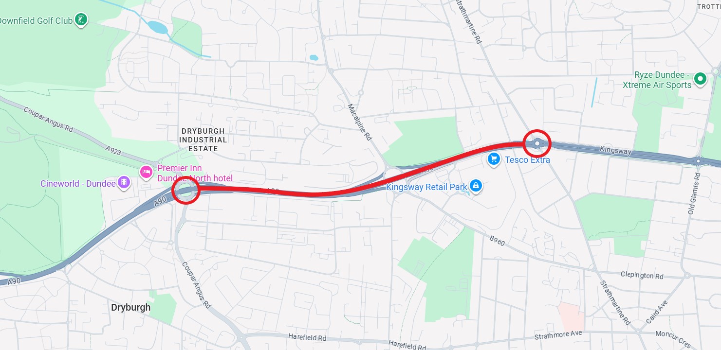 A90 Kingsway Prior to Strathmartine
