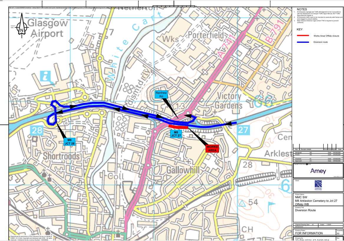 M8 Junction 27 overnight works map 