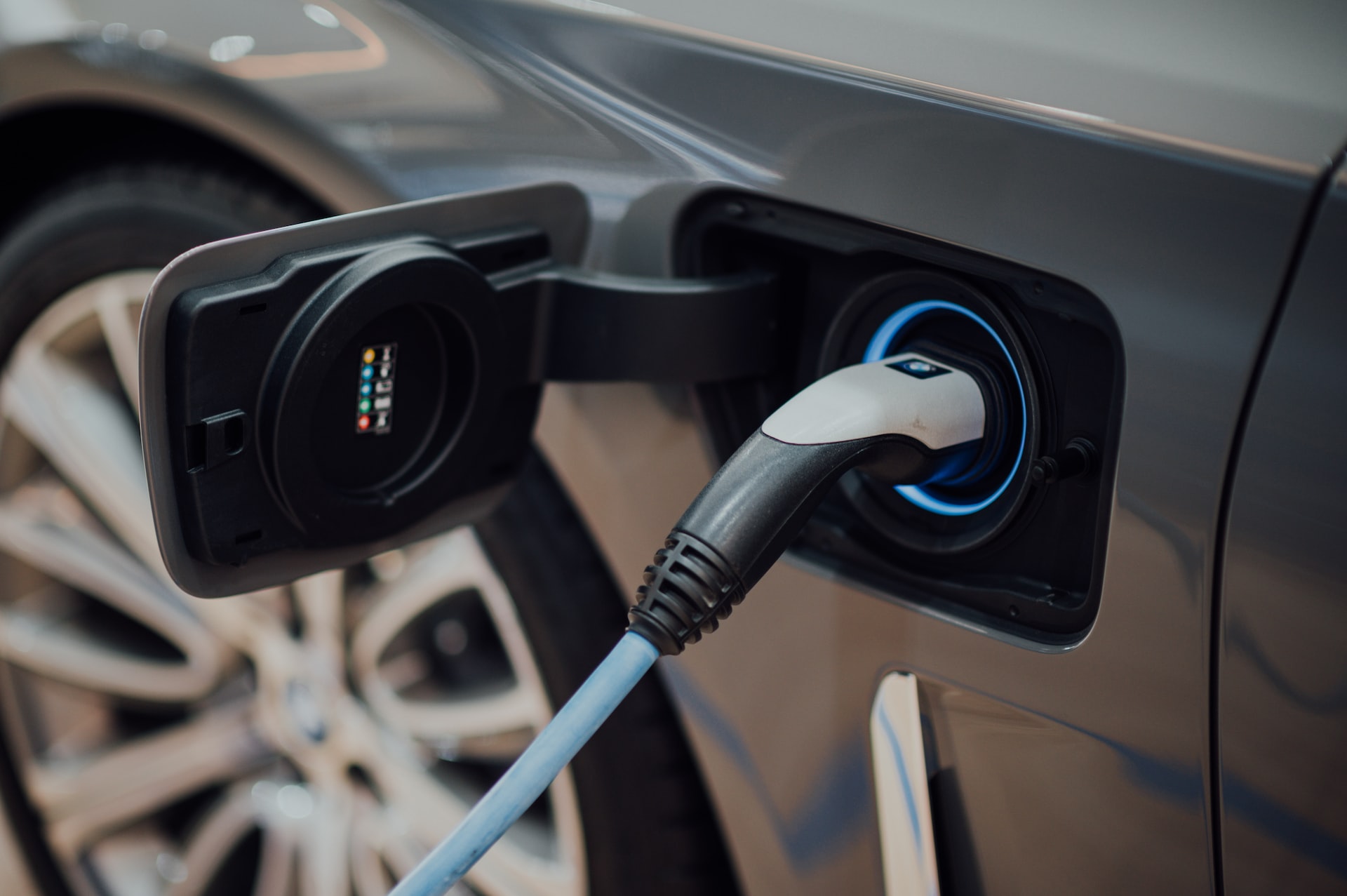 A chraging port on an electric car